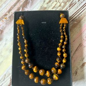 real tiger eye vintage boxed jewelry double strand necklace